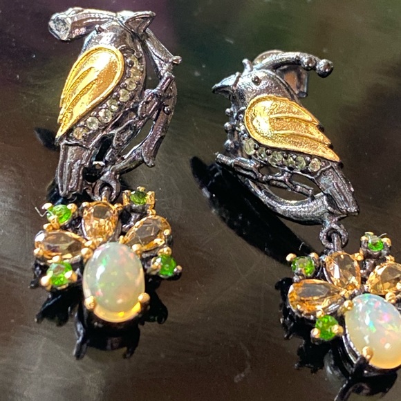 Charming Genuine Ethiopian Opal Earrings with Gems